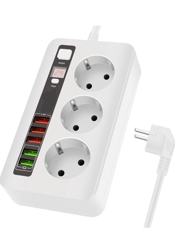 4.2a Usb'li Akıllı 3'lü Priz Zaman Ayarlı 5 Usbli 2 Metre Uzatma