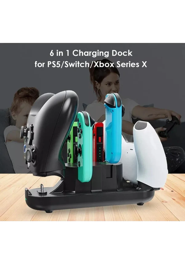6 In 1 Şarj Standı Çok Fonksiyonlu Ps5 Xbox Serisi X Switch Pro