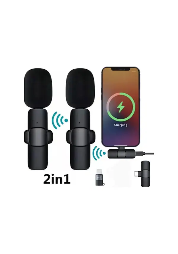 K9 Lightning  Iphone Ve Type C Uyumlu ikili Kablosuz Yaka Mikrofonu