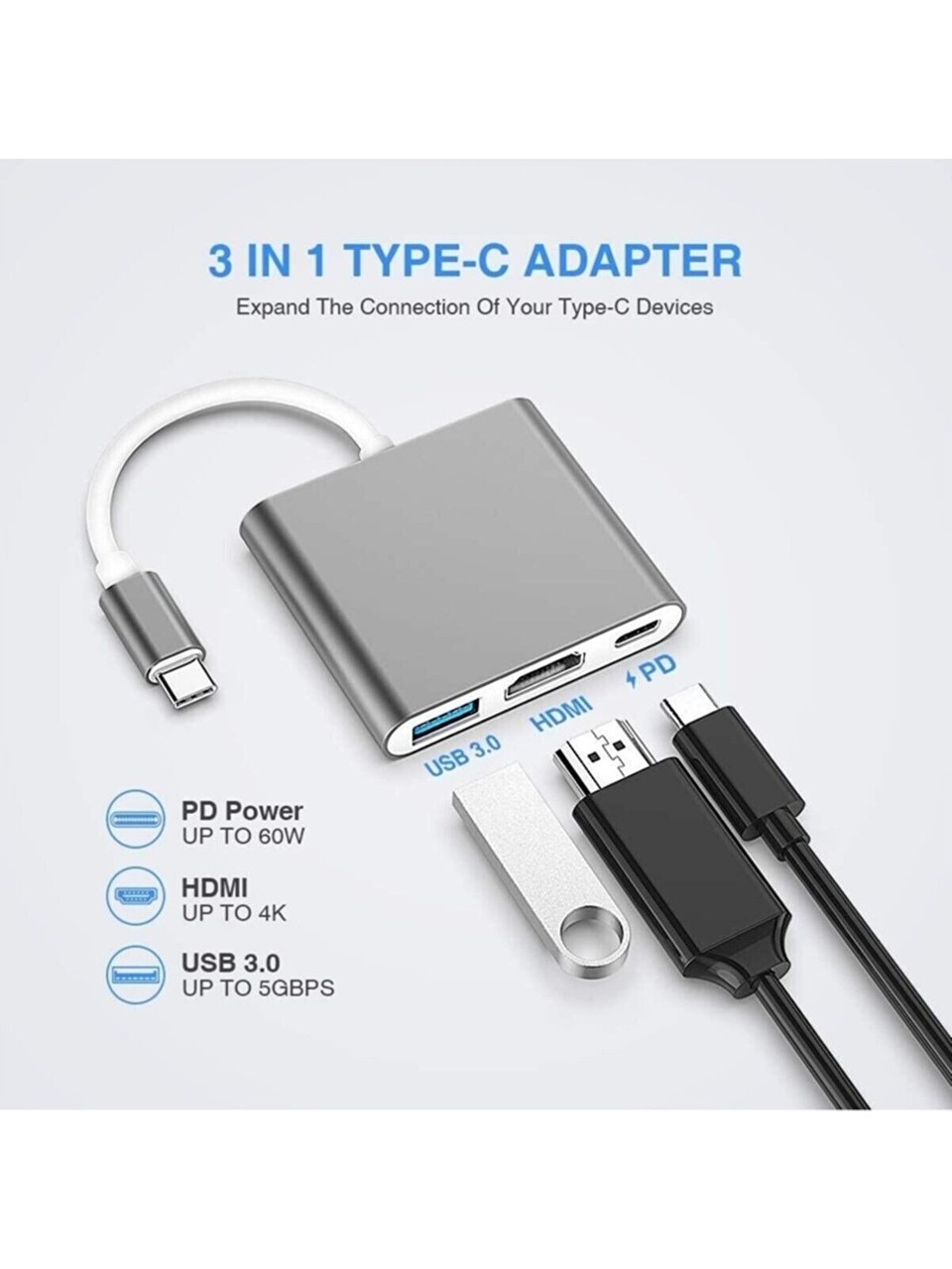 Macbook 3 In 1 Type-C To Hdmı USB 3.0 Çevirici Dönüştürücü Adaptör Macbook 3 In 1 Type-C To Hdmı USB 3.0 Çevirici Dönüştürücü Adaptör