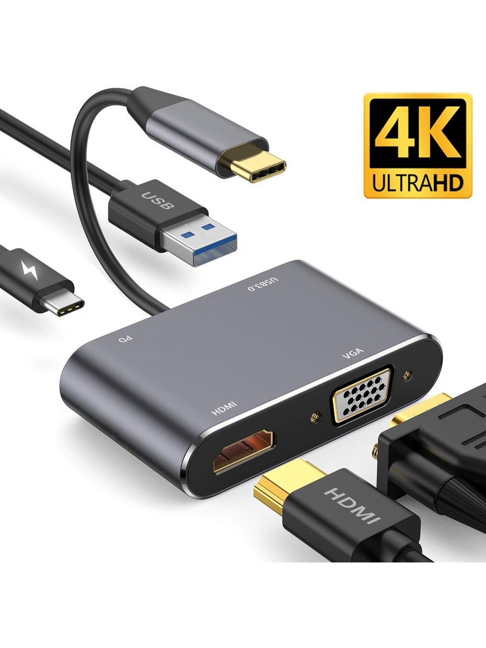 Macbook Uyumlu Type-C 4K Ultra Hd 1080p Hdmı/ Vga/ Pd Şarj/ USB 3.0 4IN1 Çevirici Hub Adaptör Macbook Uyumlu Type-C 4K Ultra Hd 1080p Hdmı/ Vga/ Pd Şarj/ USB 3.0 4IN1 Çevirici Hub Adaptör