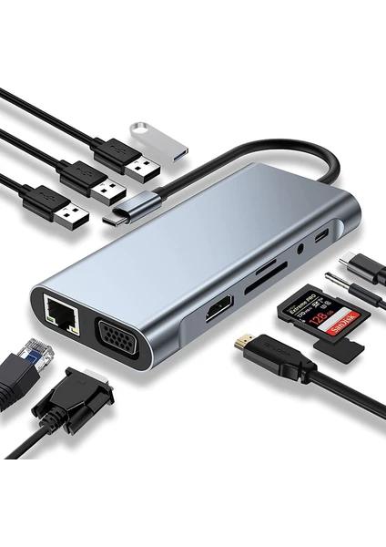 comse Macbook Pro Air Type C Hub Pd Şarj HDMI Sd Network VGA Girişli 11 In 1 Çevirici Dönüştürücü Çoklayıcı comse Macbook Pro Air Type C Hub Pd Şarj HDMI Sd Network VGA Girişli 11 In 1 Çevirici Dönüştürücü Çoklayıcı