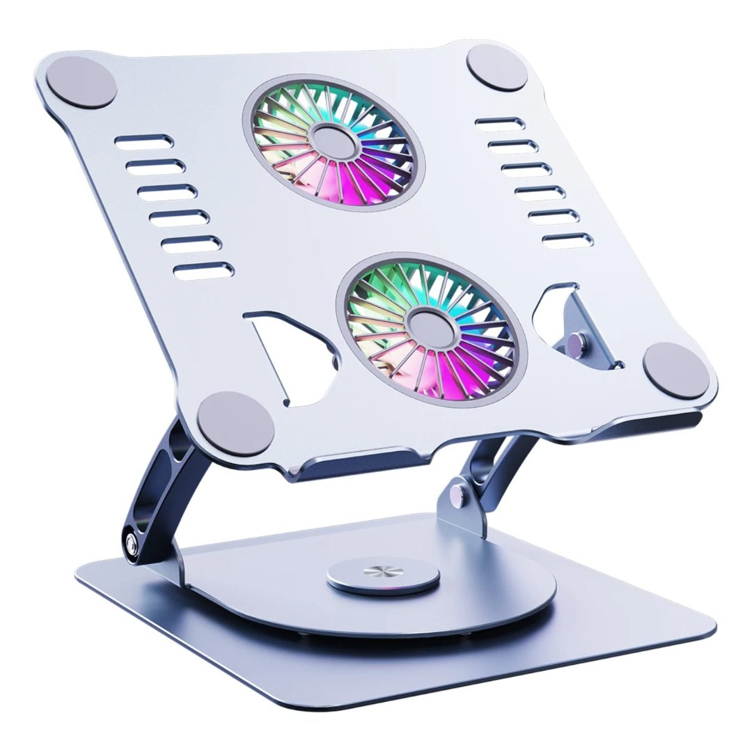 Alüminyum 360 Derece Ayarlanabilir Laptop Standı Rgb Çift Fanlı Sogutucu Premium Notebook Tutucu
