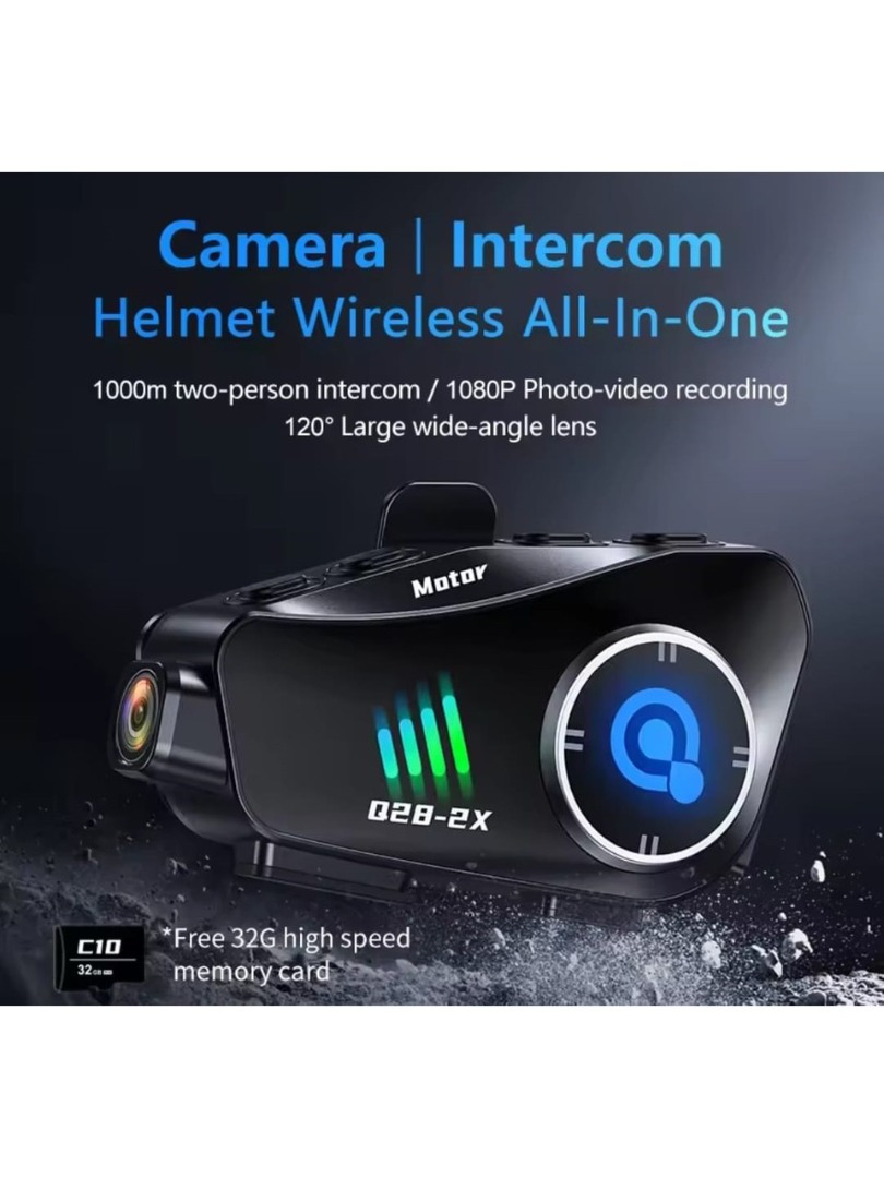 Q28-2X Motosiklet Kask Bluetooth Interkom Su Geçirmez 1080P Hd Sürüş Kaydedici Kablosuz Kamera