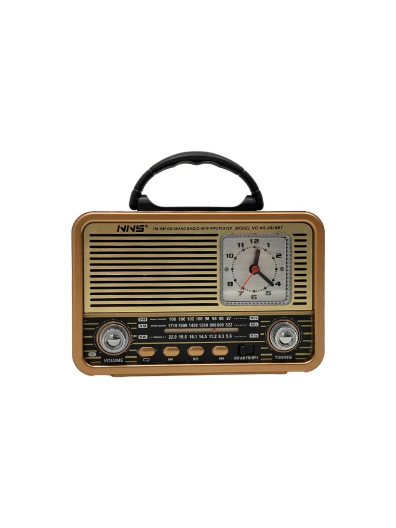 8898 Taşınabilir Nostaljik Fm Radyo Saat Bluetooth Tf Kart USB Destekli Ahşap Kasa Radyo