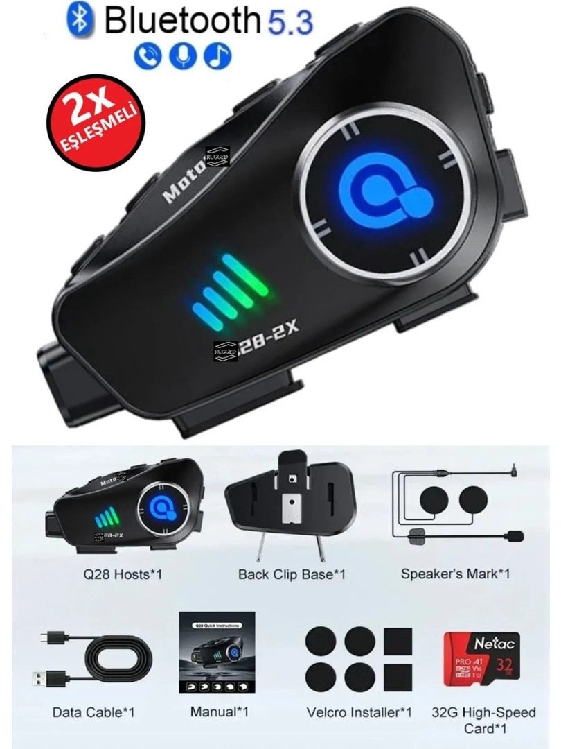 Q28-2X Motosiklet Kask Bluetooth Interkom Su Geçirmez 1080P Hd Sürüş Kaydedici Kablosuz Kamera