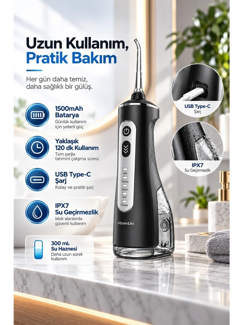 Ağız Duşu Şarj Edilebilir 4 Başlıklı Taşınabilir Diş Protez Bakım Ve Ağız Duşu 4 Modlu 300ml Hazneli