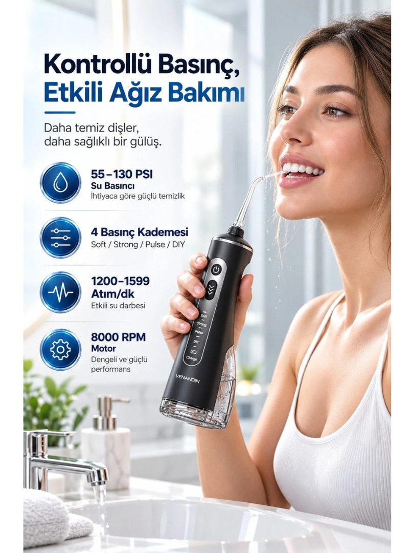 Ağız Duşu Şarj Edilebilir 4 Başlıklı Taşınabilir Diş Protez Bakım Ve Ağız Duşu 4 Modlu 300ml Hazneli