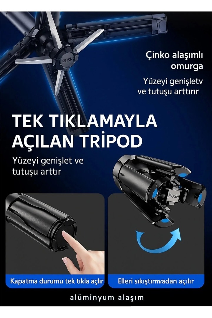 P15 Mini C Magesafe Uyumlu Selfie Çubuğu Tripod Bluetooth Uzaktan Kumandalı 360' Dönebilen Çok Amaçlı Tripod