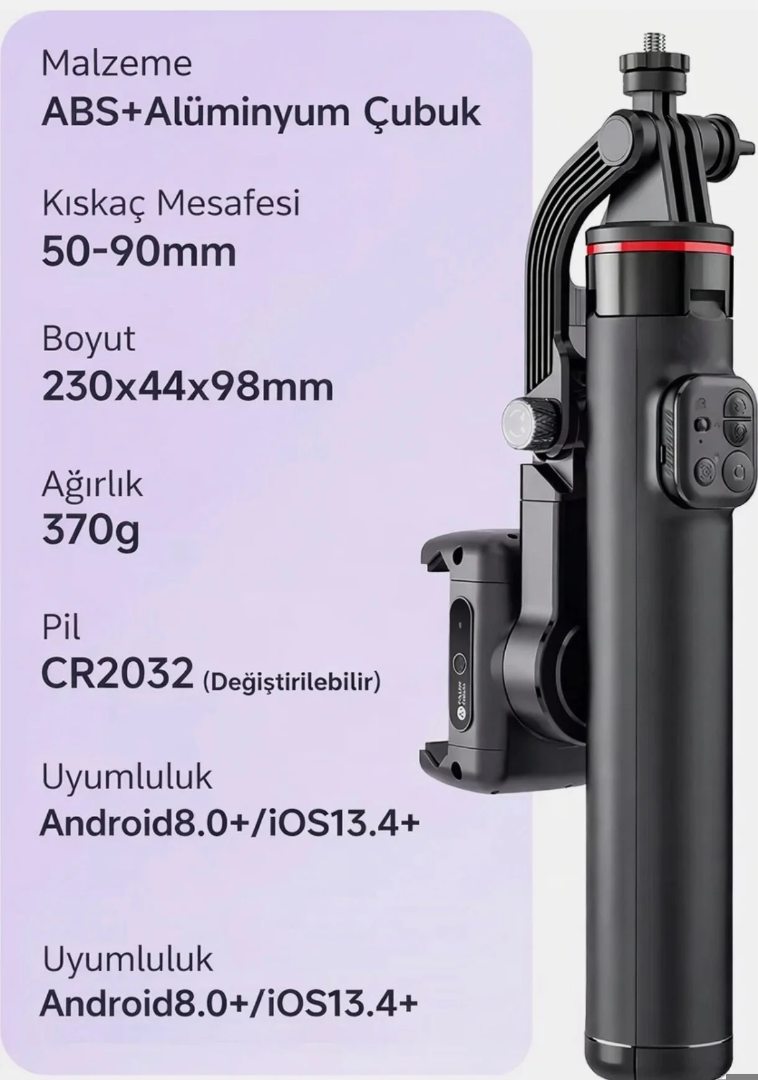 C22 Akıllı Yüz Takip Özellikli Kameralı Kumandalı Canlı Yayın Selfi Çubuğu Gimbal Tripod