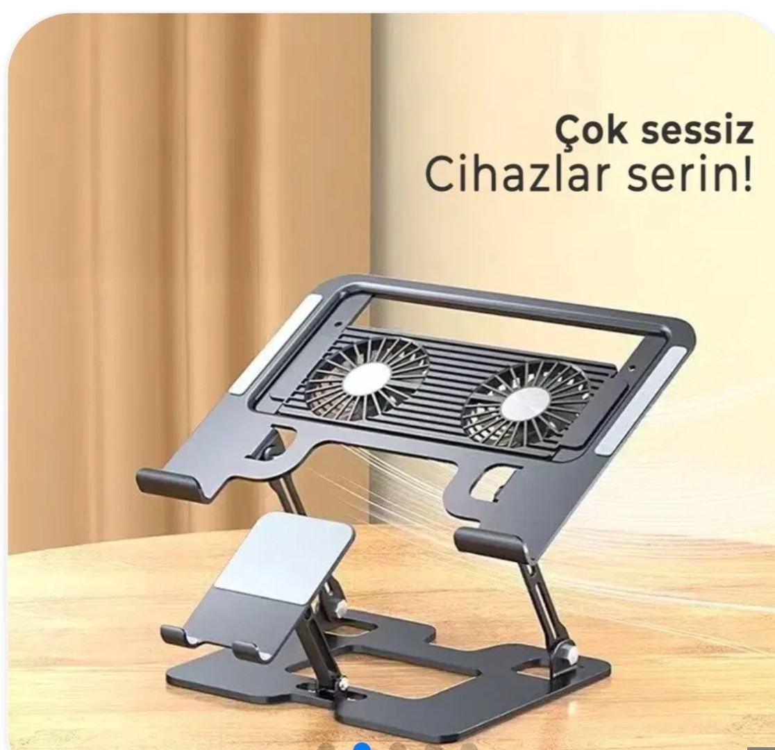 Ayarlanabilir Laptop Standı Çift Fanlı Sogutucu Premium Katlanabilir Laptop ve Telefon Tutucu Ayarlanabilir Laptop Standı Çift Fanlı Sogutucu Premium Katlanabilir Laptop ve Telefon Tutucu